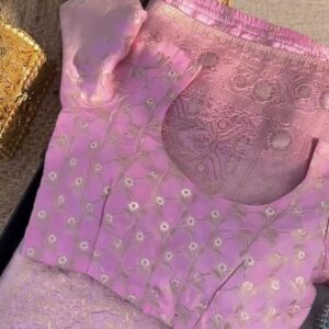 Light Pink Banarasi Saree with Golden Floral Zari Motifs – Fabric Display
